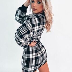 CBR BLACK WHITE PLAID MINI SKIRT SET